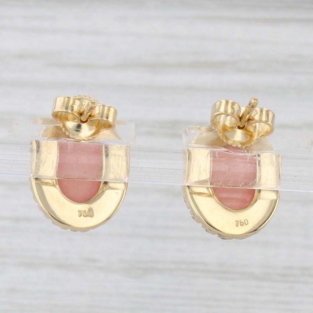 Morganite Cabochon Diamond Halo Stud Earrings 18k Yellow Gold Studs