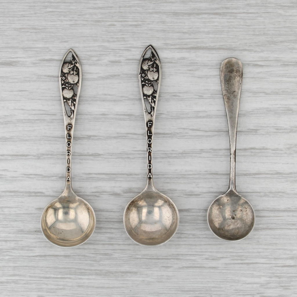 Vintage Set of 3 Salt Spoons Sterling Silver Fruit Pattern Robbins Simons