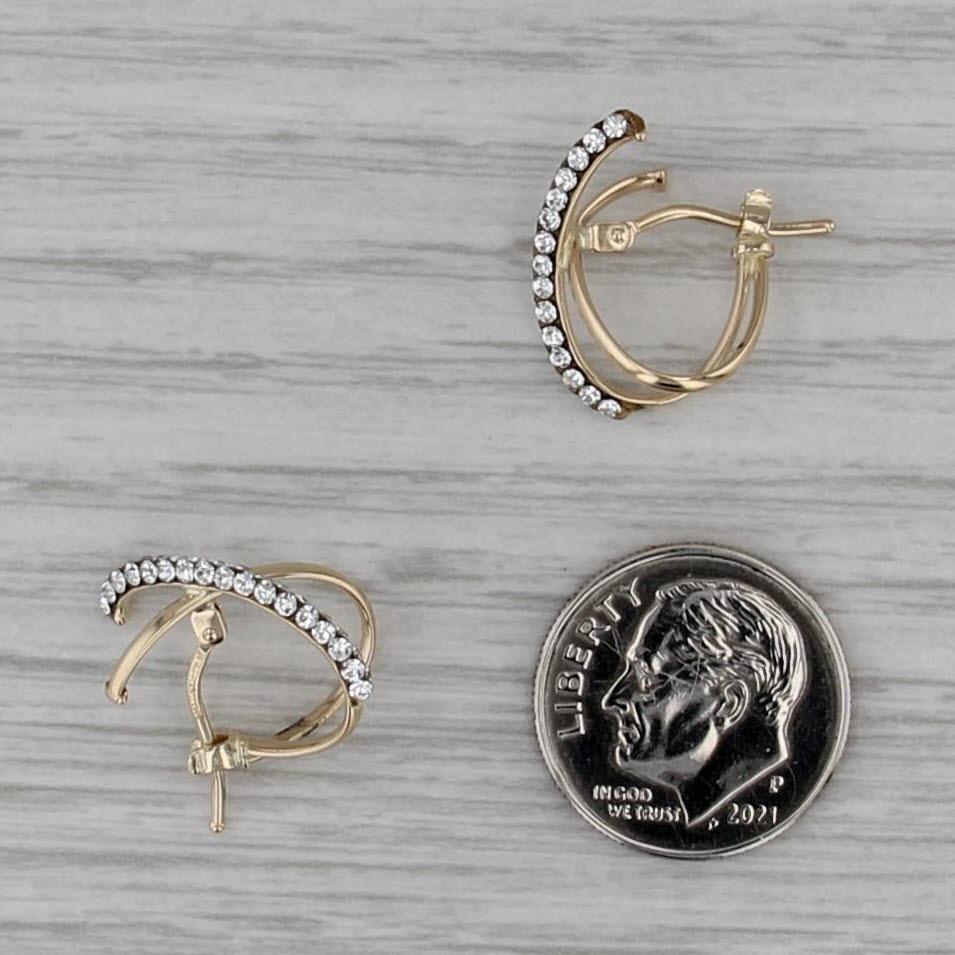 Cubic Zirconia X Hoop Earrings 14k Yellow Gold Snap Top Hoops