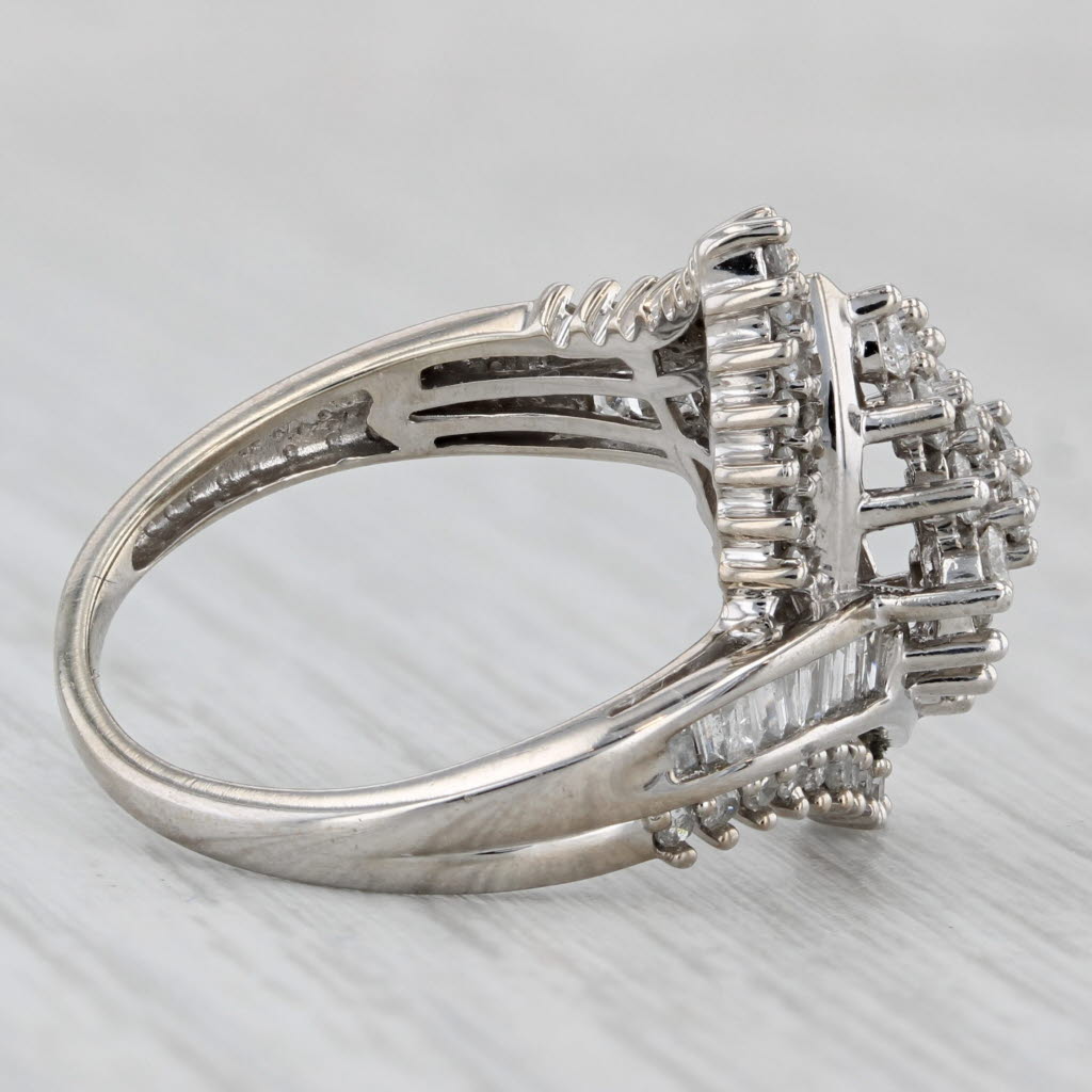 Gray 1ctw Diamond Cluster Bypass Ring 10k White Gold Size 7.25