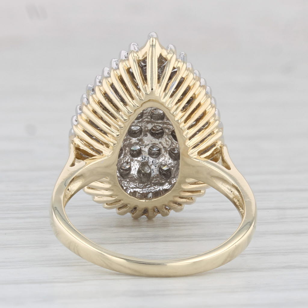 Light Gray 1.26ctw Diamond Teardrop Ring 10k Yellow Gold Size 7.25 Cocktail Cluster