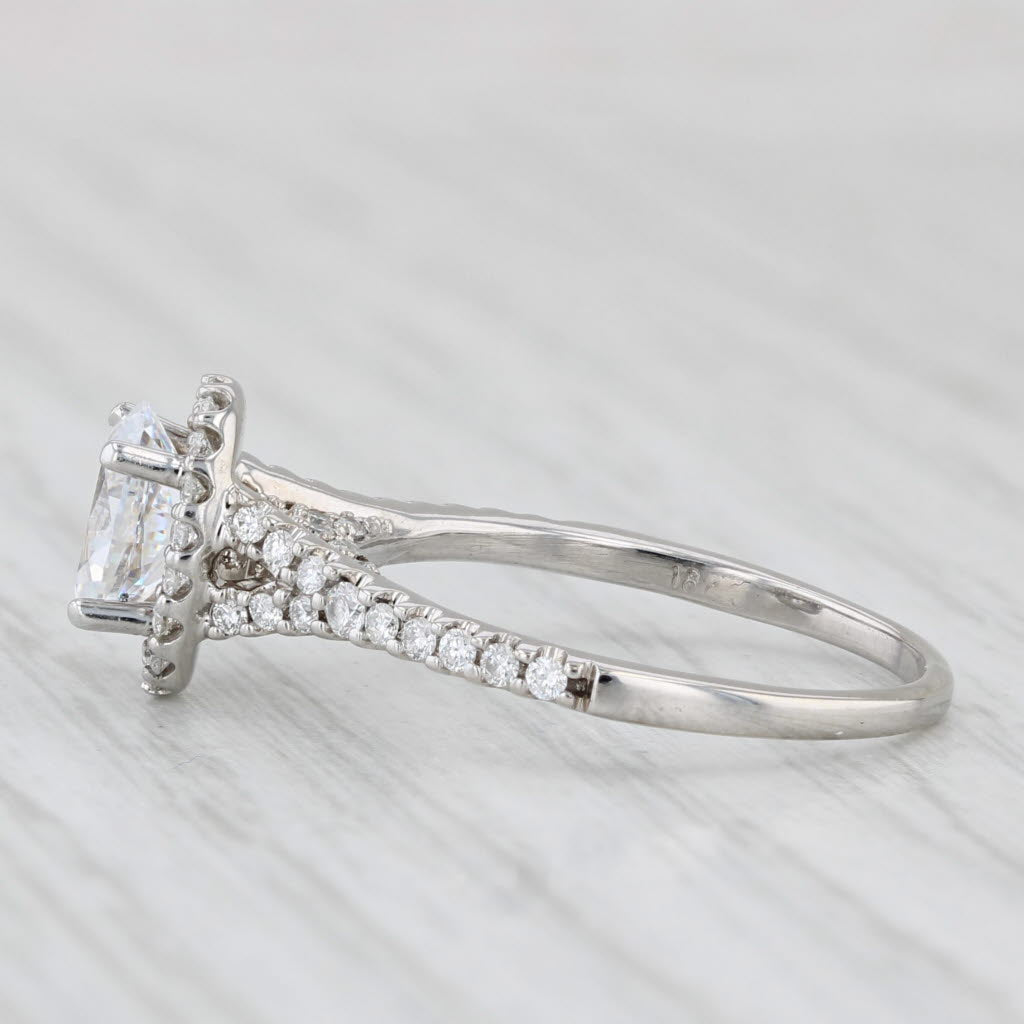 Light Gray 0.86ctw Oval Diamond Halo Semi Mount Engagement Ring 18k White Gold Size 6.25