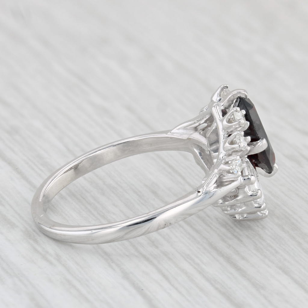 Light Gray 1.45ctw Pear Garnet Diamond Spray Ring 14k White Gold Size 6.5