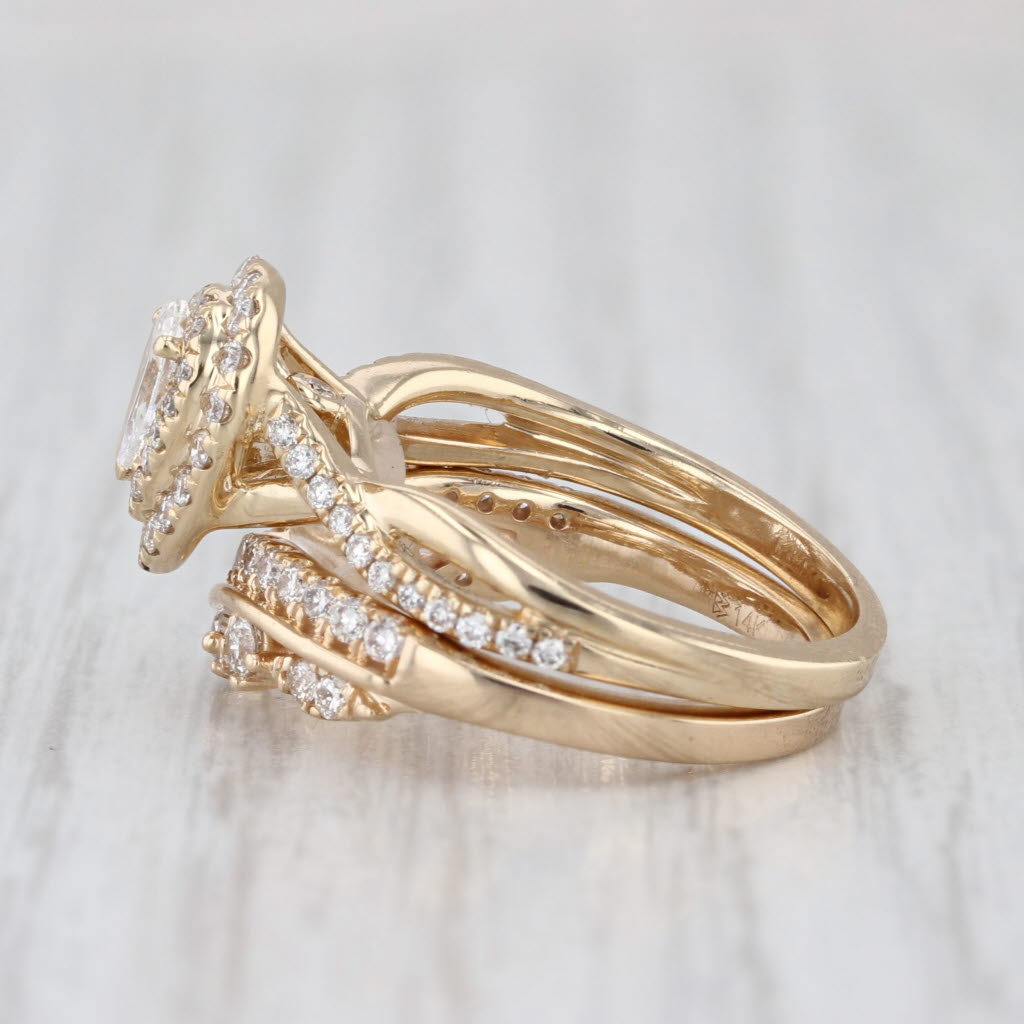 0.65ctw Pear Diamond Halo Engagement Ring Wedding Band Bridal Set 14k Gold