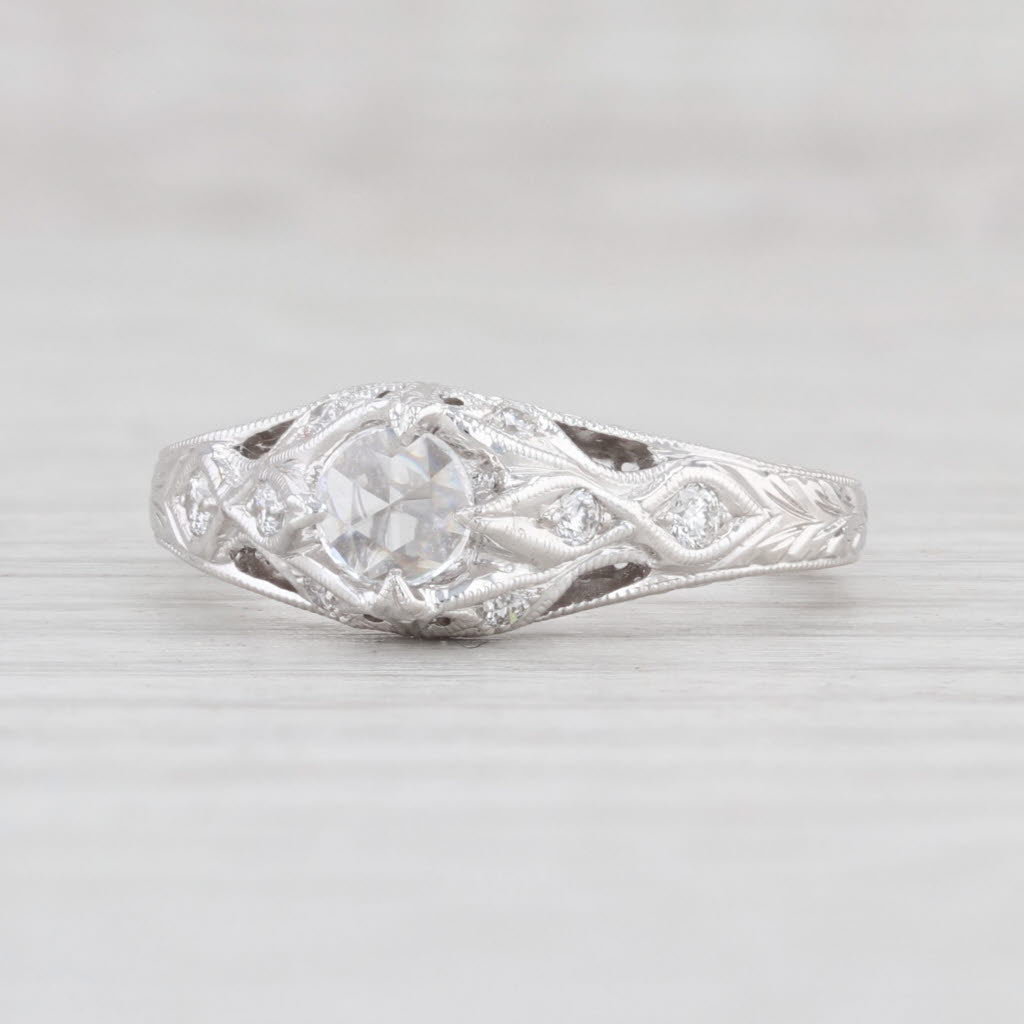New Floral Diamond Engagement Ring 14k White Gold Size 6.5 Rose Cut Solitaire