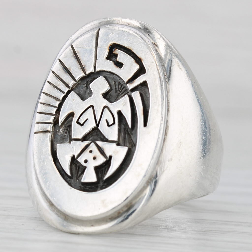 Light Gray Large Peterson Native American Navajo Turtle Ring Sterling Silver Size 11
