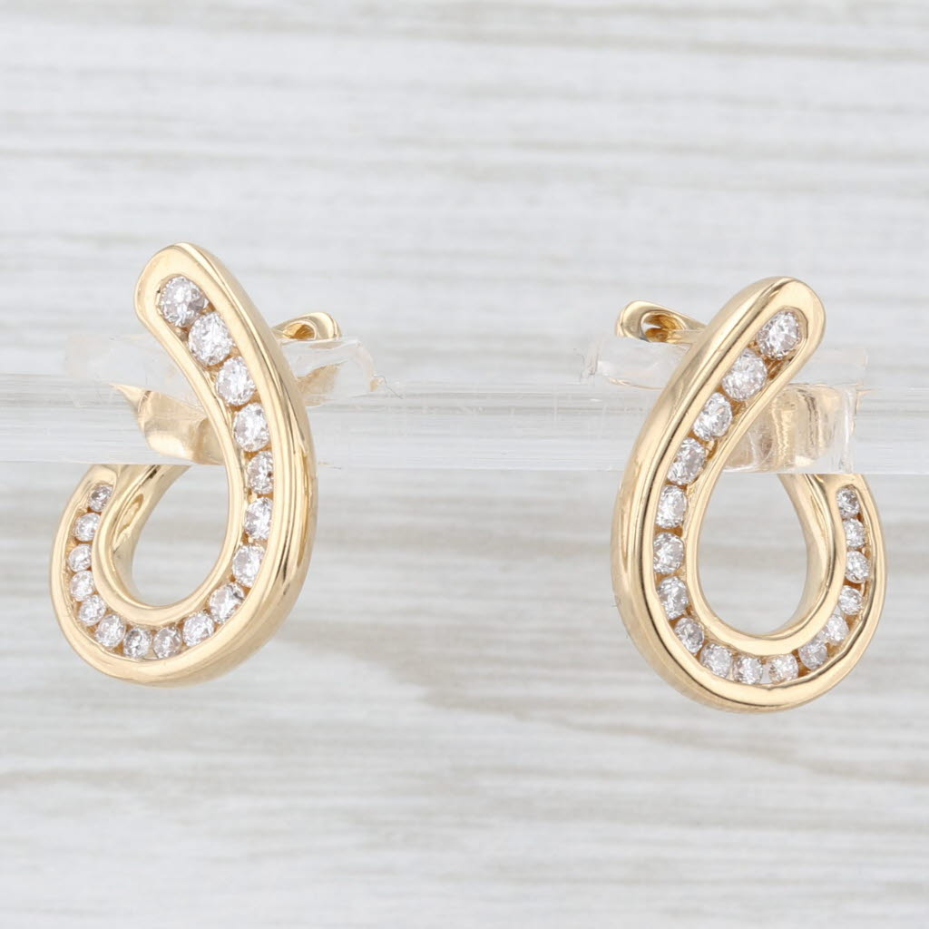 Light Gray 0.75ctw Diamond Front Facing Hoop Earrings 18k Yellow Gold Snap Top Hoops