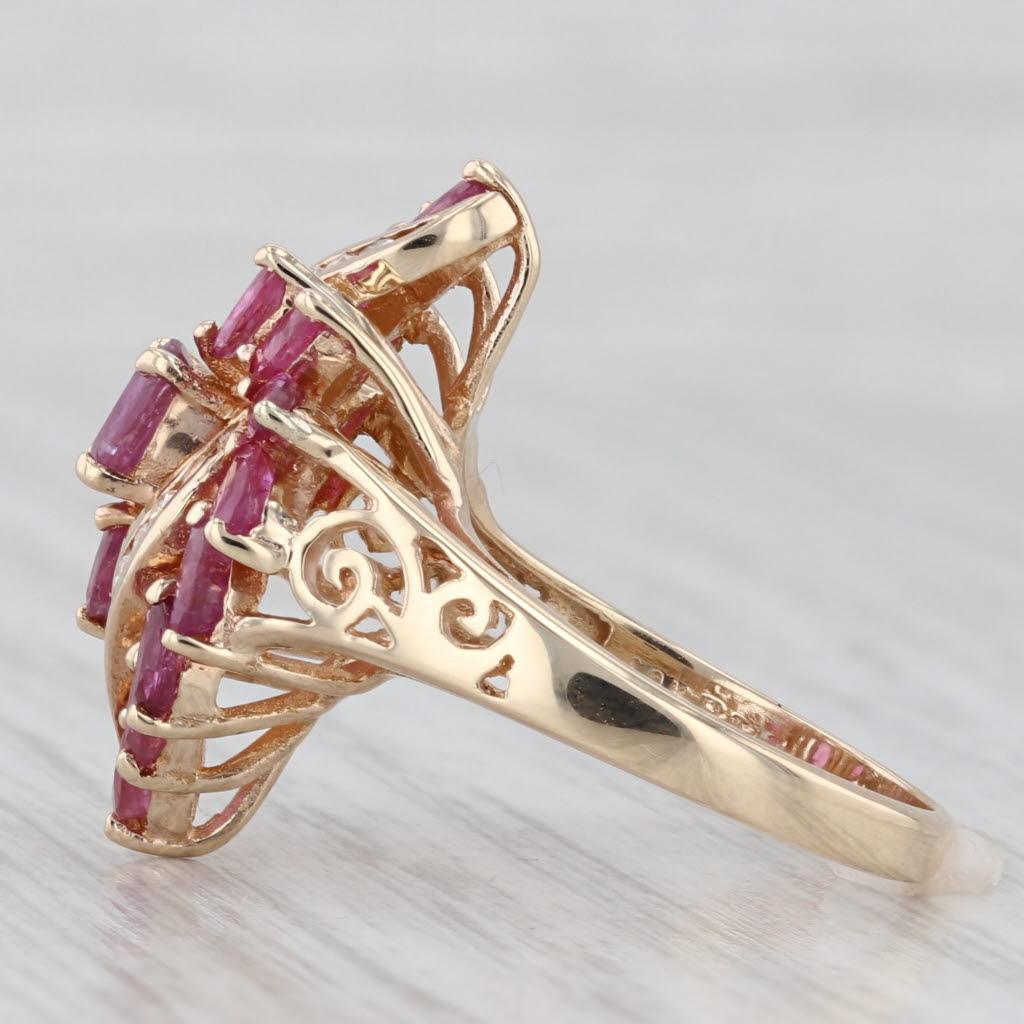 Light Gray 2.21ctw Ruby Diamond Bypass Ring 10k Yellow Gold Size 6.5 Cocktail Cluster