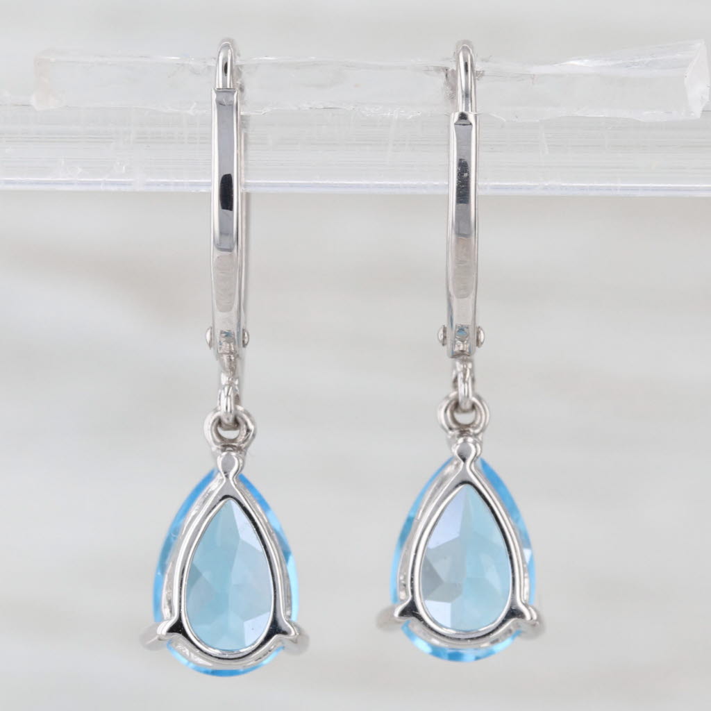 3.28ctw Pear Topaz Diamond Teardrop Dangle Earrings 14k White Gold Leverbar
