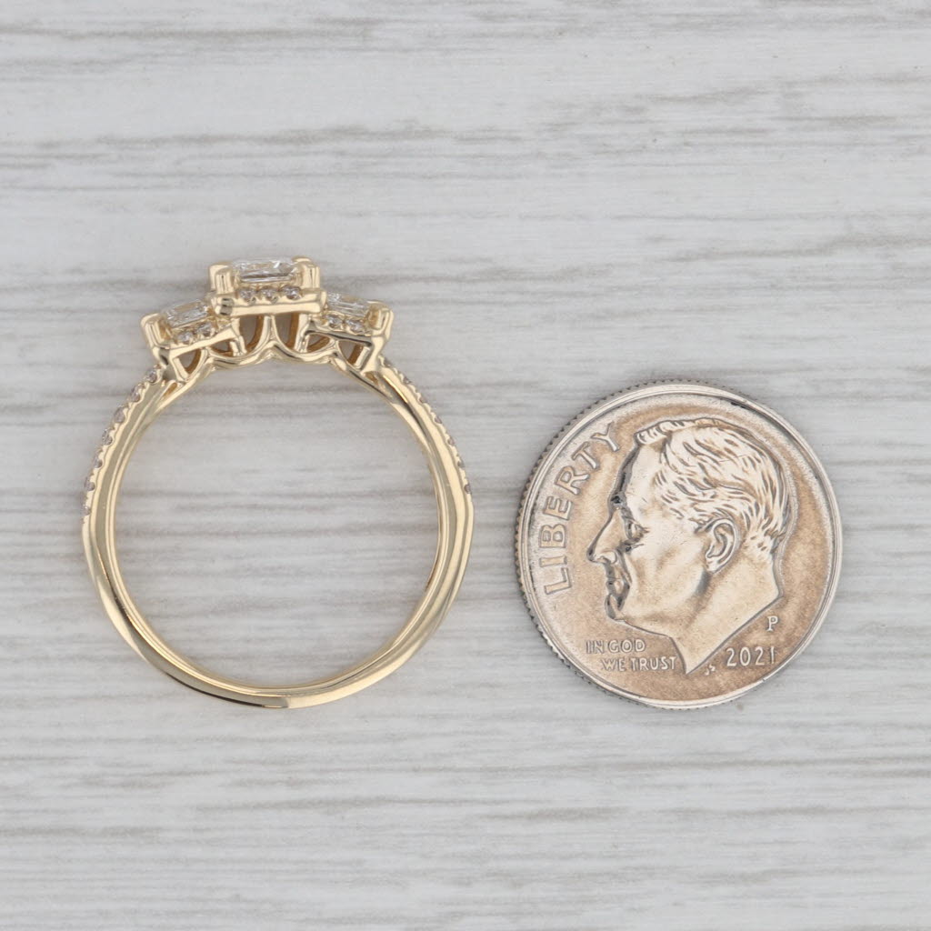 Gray 0.90ctw Princess Diamond Halo 3-Stone Engagement Ring 14k Yellow Gold Size 7