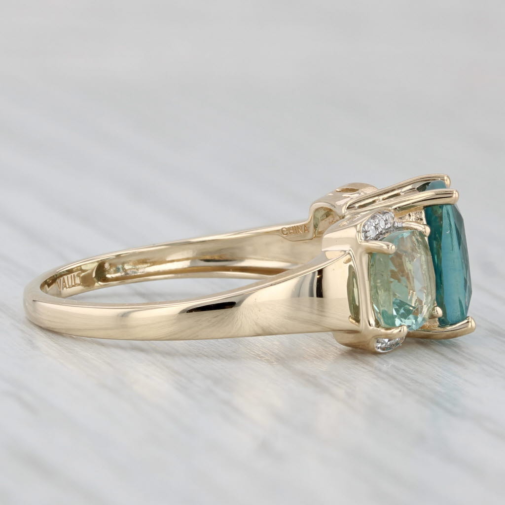 Light Gray 4.92ctw Fluorite 3-Stone Ring 14k Yellow Gold Diamond Accents Size 9.25