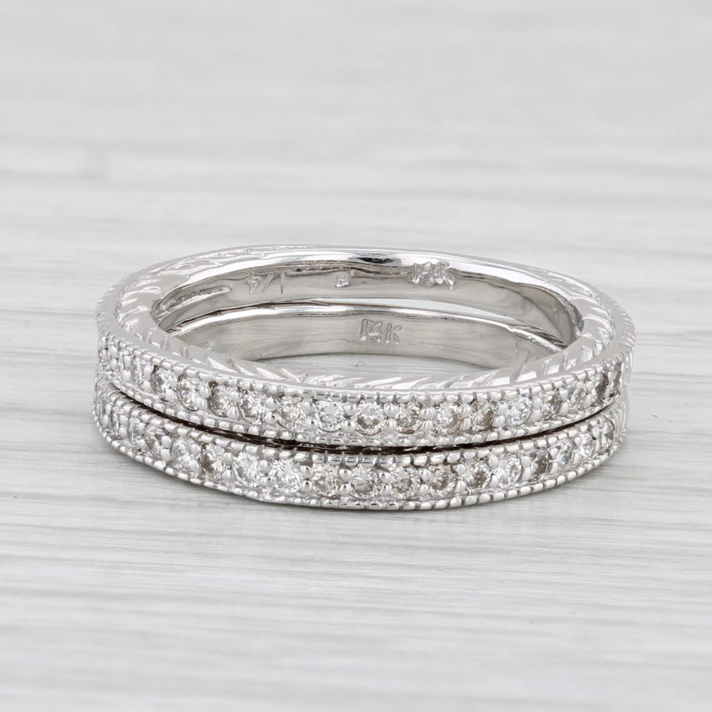Light Gray 0.42ctw Diamond Set of 2 Rings 14k White Gold Size 6 Stackable Wedding Bands