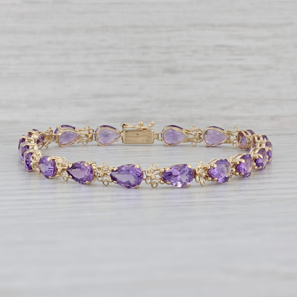 Gray 10.80ctw Amethyst Tennis Bracelet 14k Yellow Gold 7.5" 5.4mm