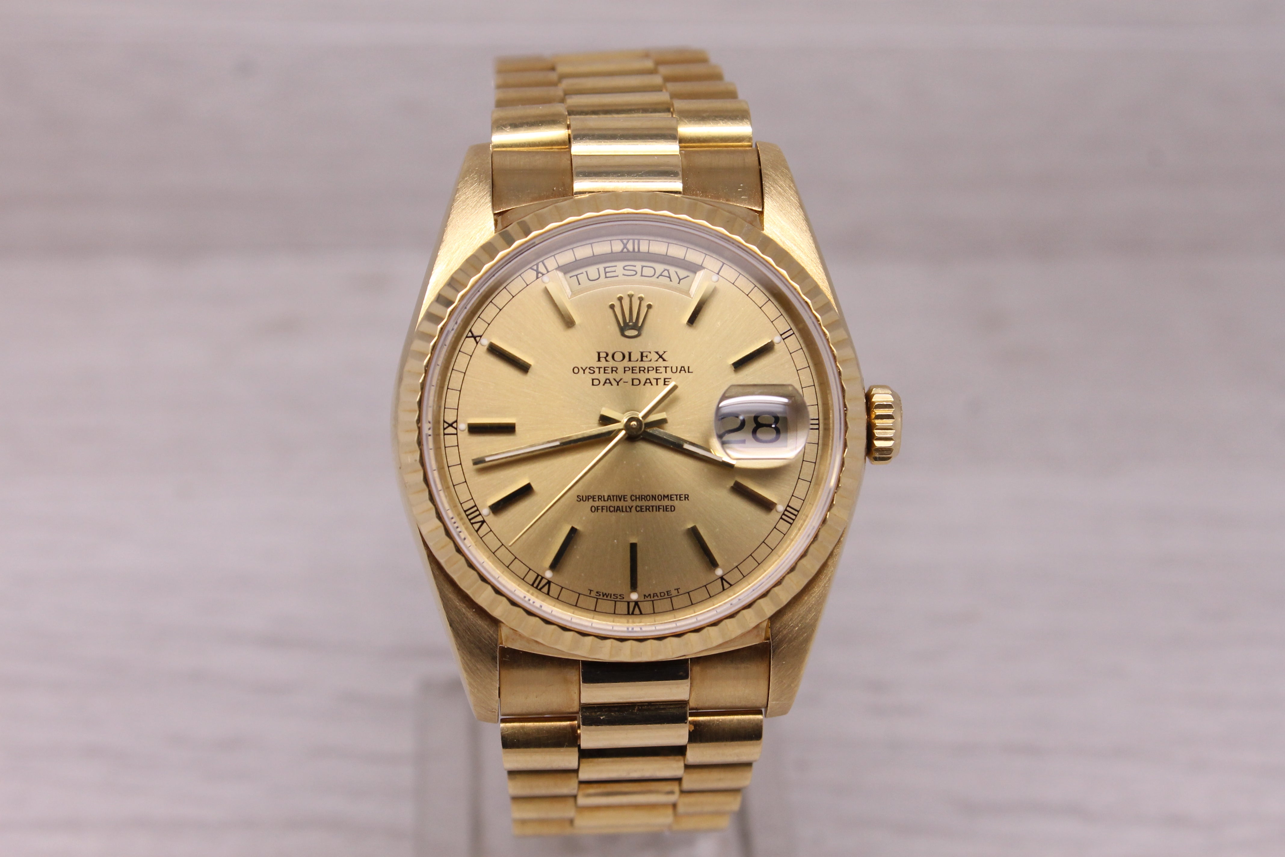 Vintage 1989 Rolex Day Date 18238 Mens 36mm 18k Gold President Watch Box & More