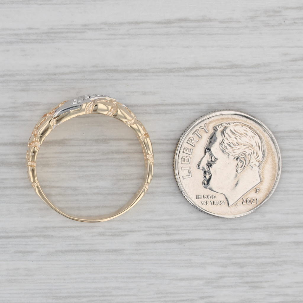 Gray Diamond Accented Gold Nugget Ring 14k Gold Size 7.5 Wedding Band