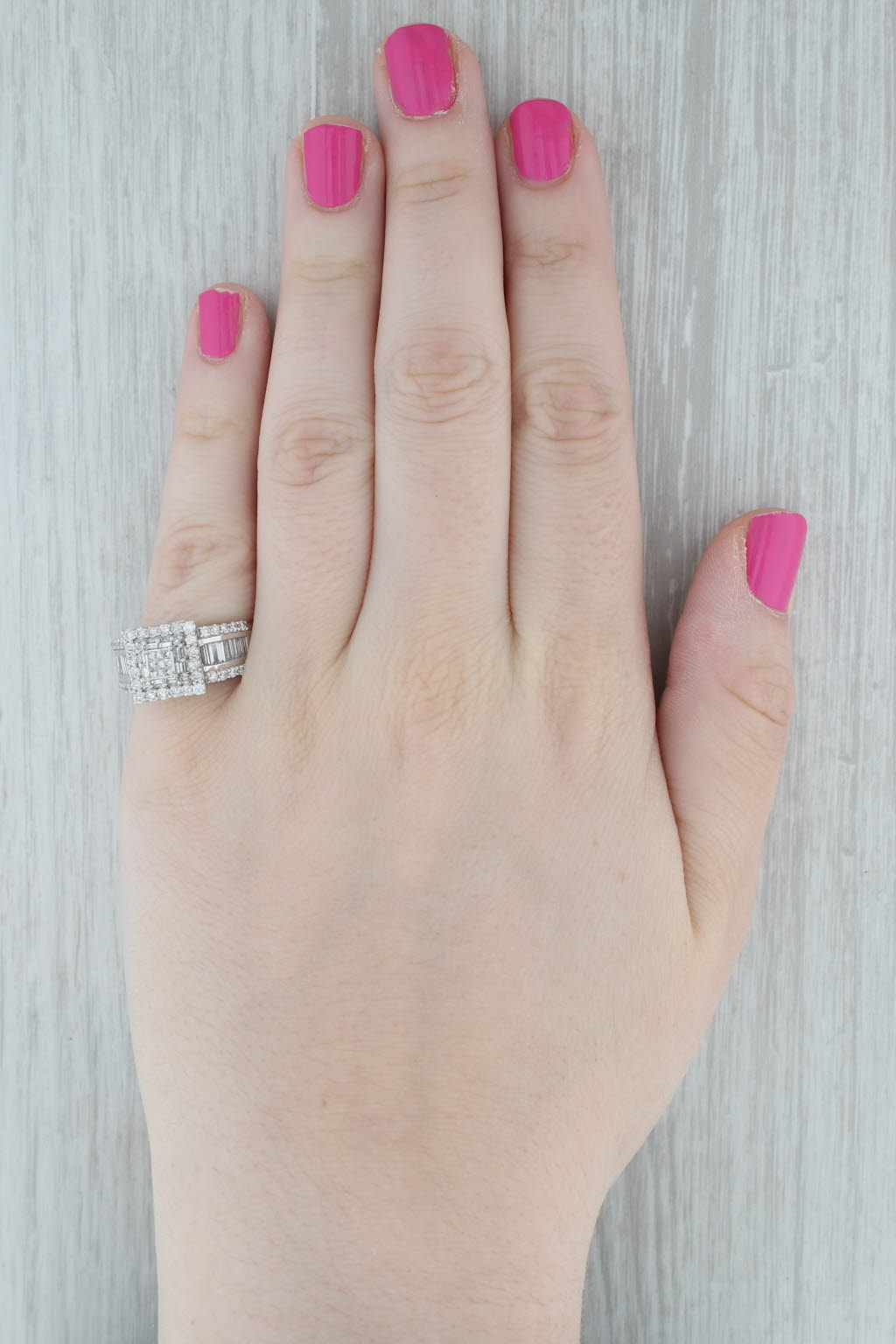 Gray 1.28ctw Princess Diamond Halo Engagement Ring 14k White Gold Size 7