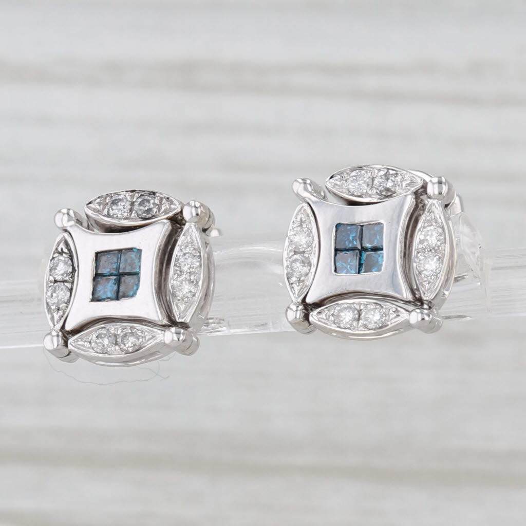 0.50ctw Blue White Diamond Earrings 14kWhite Gold Convertible Drop Studs