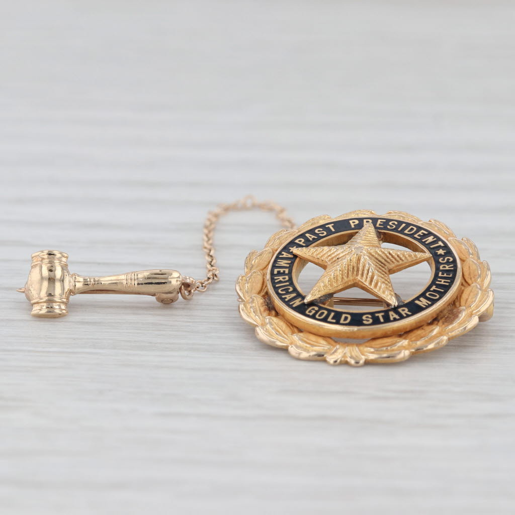 Light Gray American Gold Star Mothers Past President Pin 10k Gold Gavel Guard