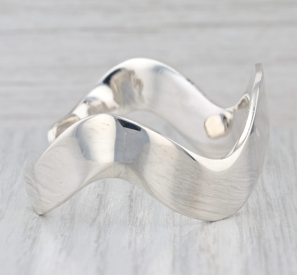 Contoured Wavey Cuff Bracelet Sterling Silver Mexico Statement