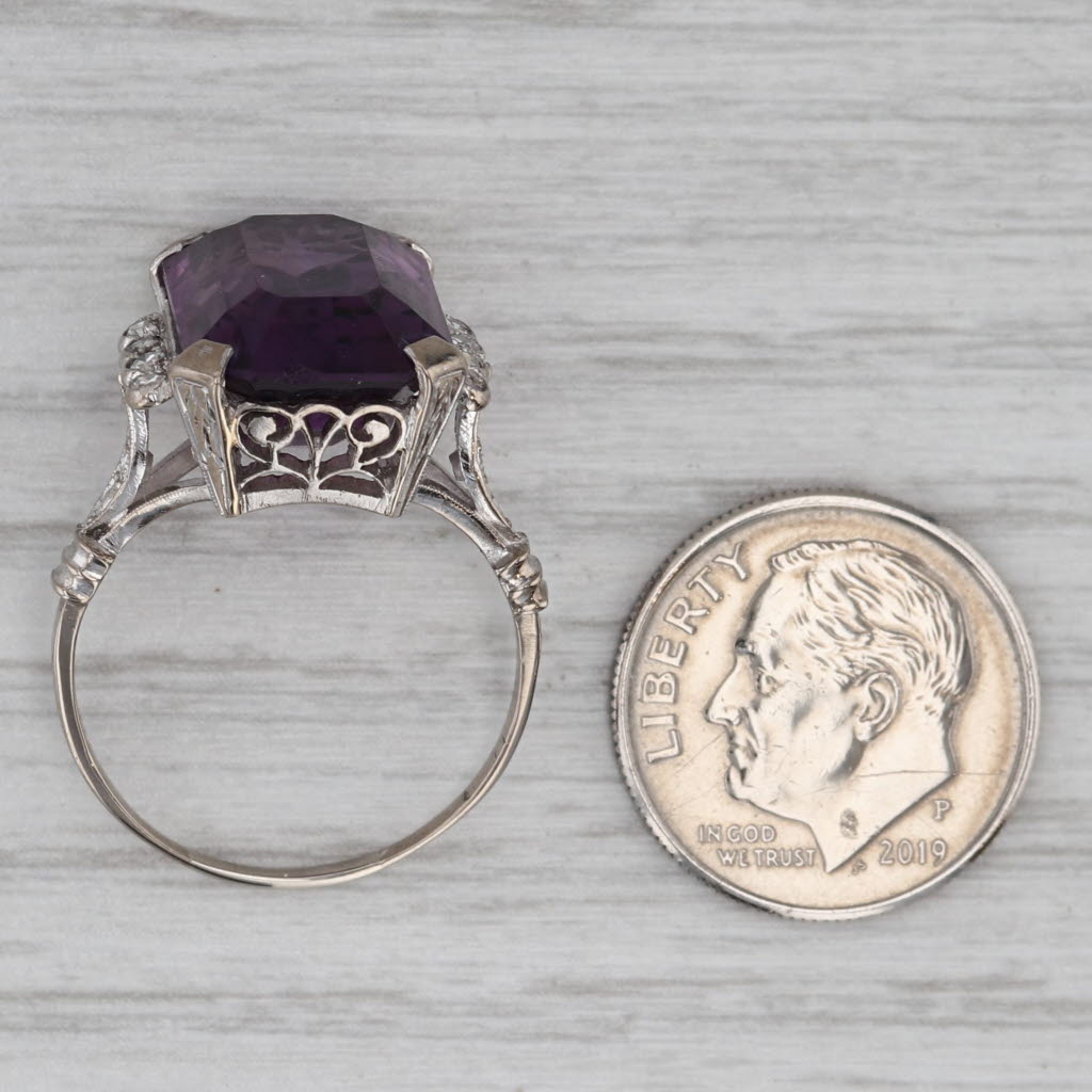 Gray Vintage 10ctw Amethyst Diamond Ring 16k-17k White Gold Size 7.75 Handmade