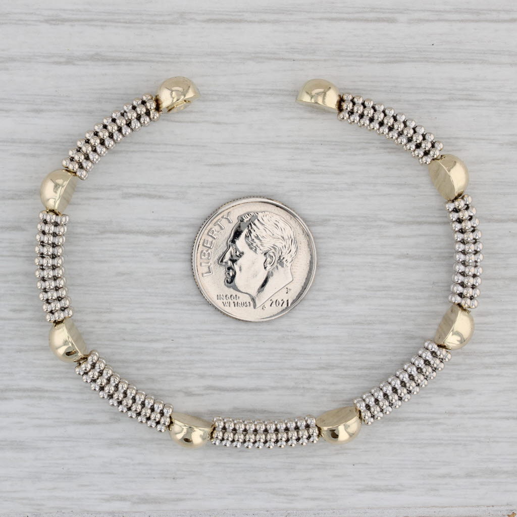 Gray Cuff Bracelet 14k White Yellow Gold Beaded Aurafin Italian 6.5"