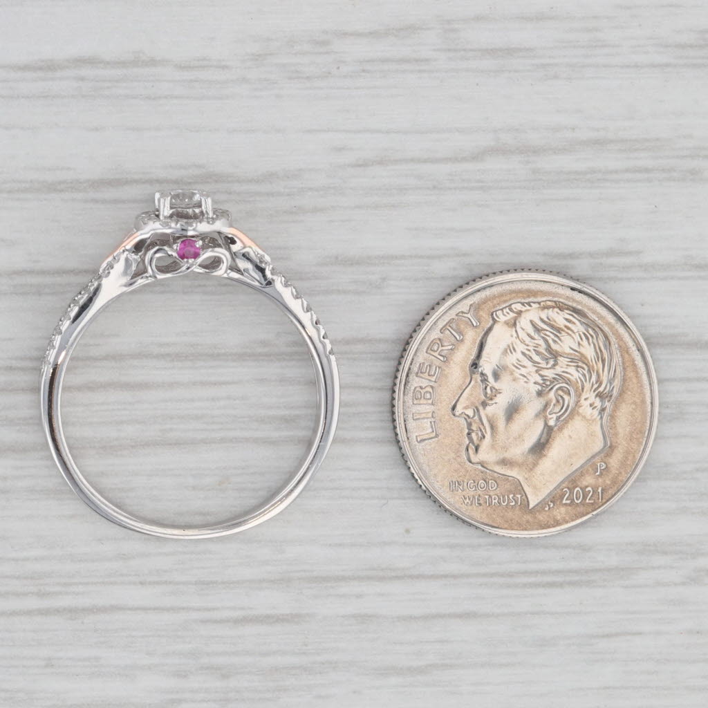 Gray 0.25ctw Diamond Halo Engagement Ring 10k White Gold Size 6.5 Lab Created Rubies