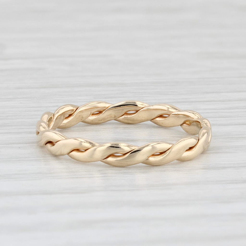 Light Gray Woven Stackable Band 14k Yellow Gold Size 6.25 Wedding Ring