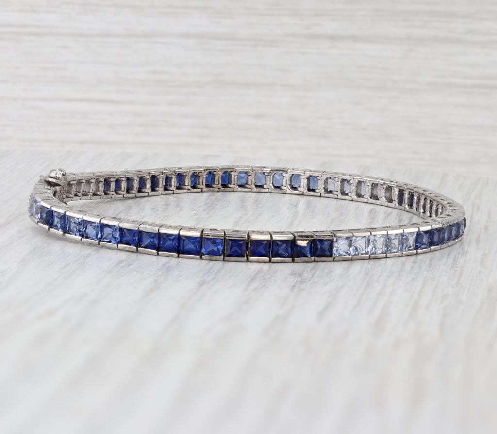 11.50ctw Lab Created Blue Sapphire Tennis Bracelet 10k White Gold 7.25" 4mm