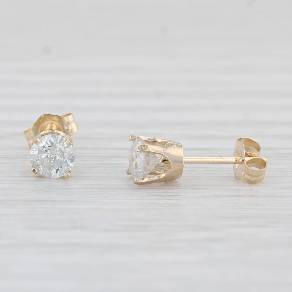 Light Gray 0.75ctw Round Diamond Solitaire Stud Earrings 14k Yellow Gold