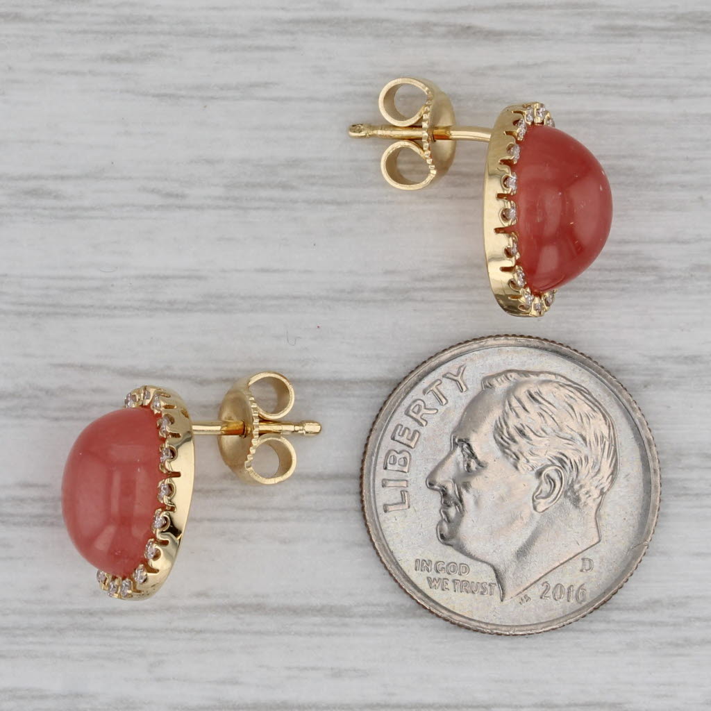 Morganite Cabochon Diamond Halo Stud Earrings 18k Yellow Gold Studs