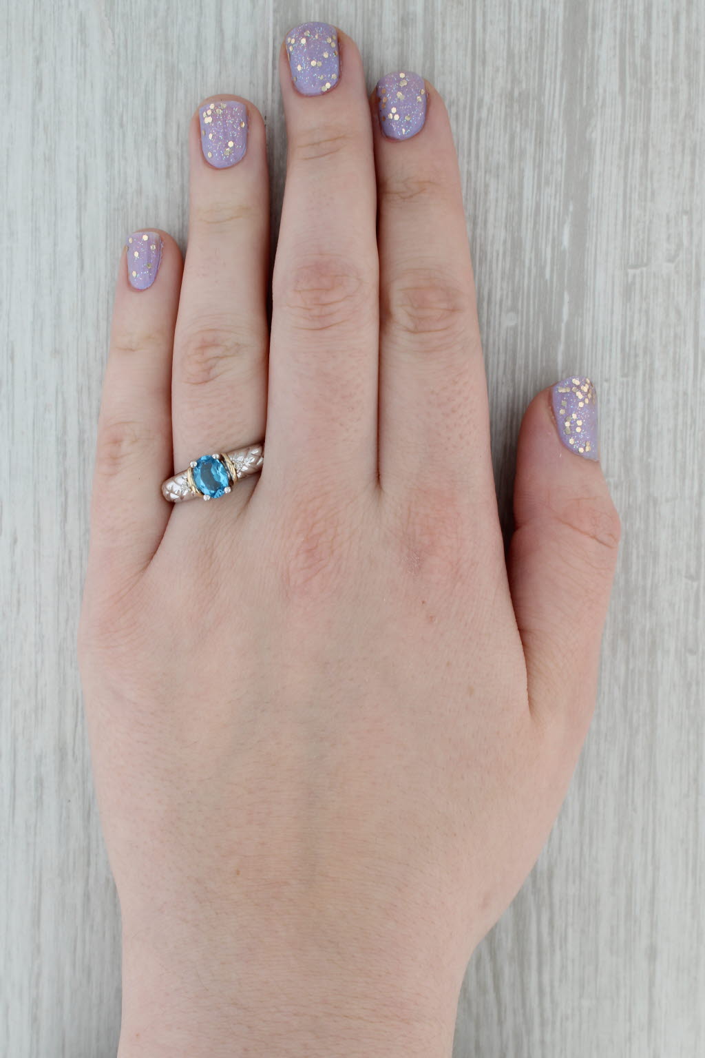 Dark Gray 1.27ct Oval Blue Topaz Solitaire Ring 14k Gold Size 10 Diamond Accents