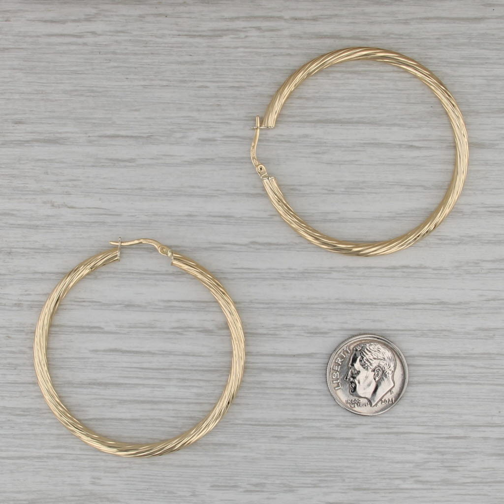 Twist Large Hoop Earrings 18k Yellow Gold Snap Top Round Hoops