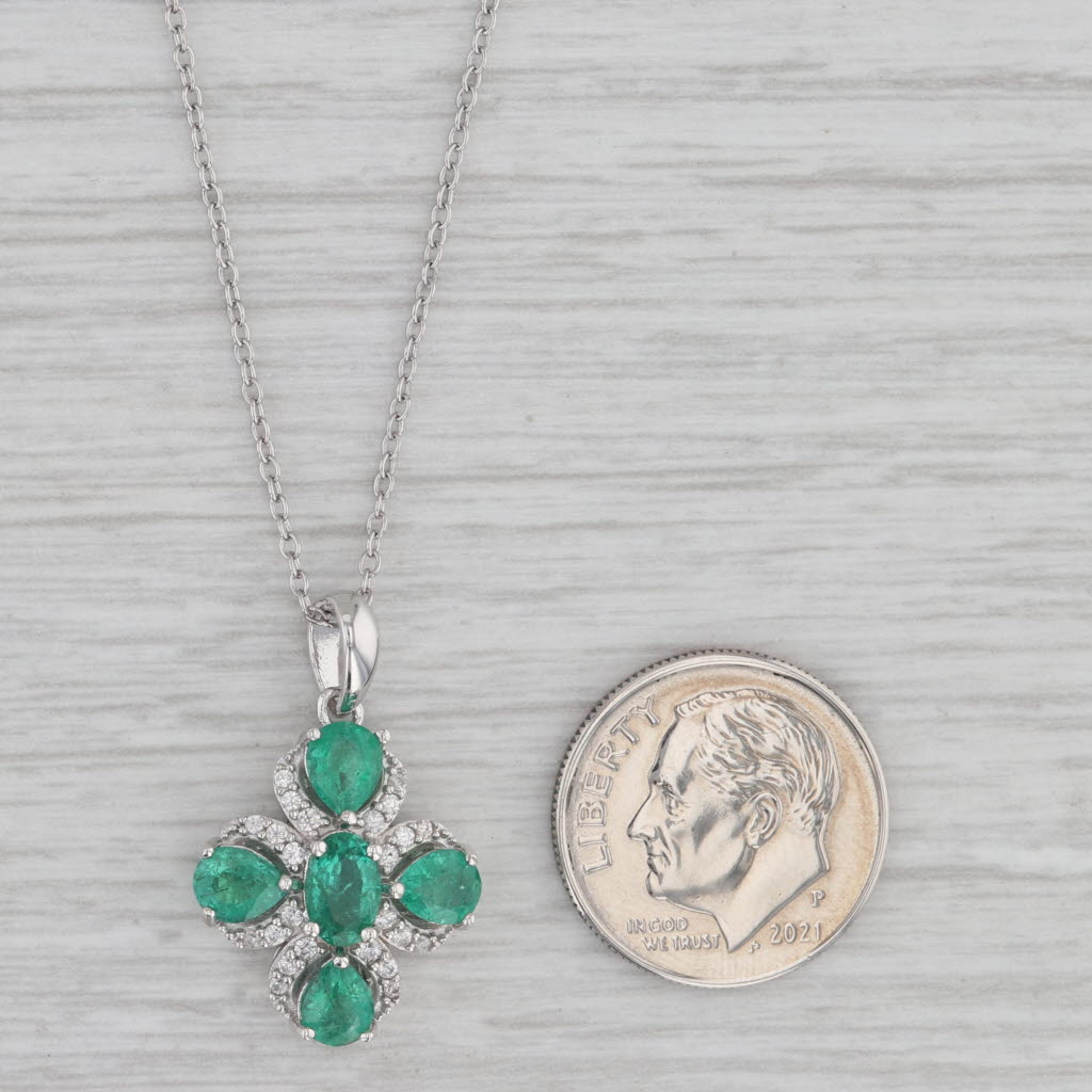 Gray 2.08ctw Emerald Zircon Flower Pendant Necklace Sterling Silver 19.5" Cable Chain