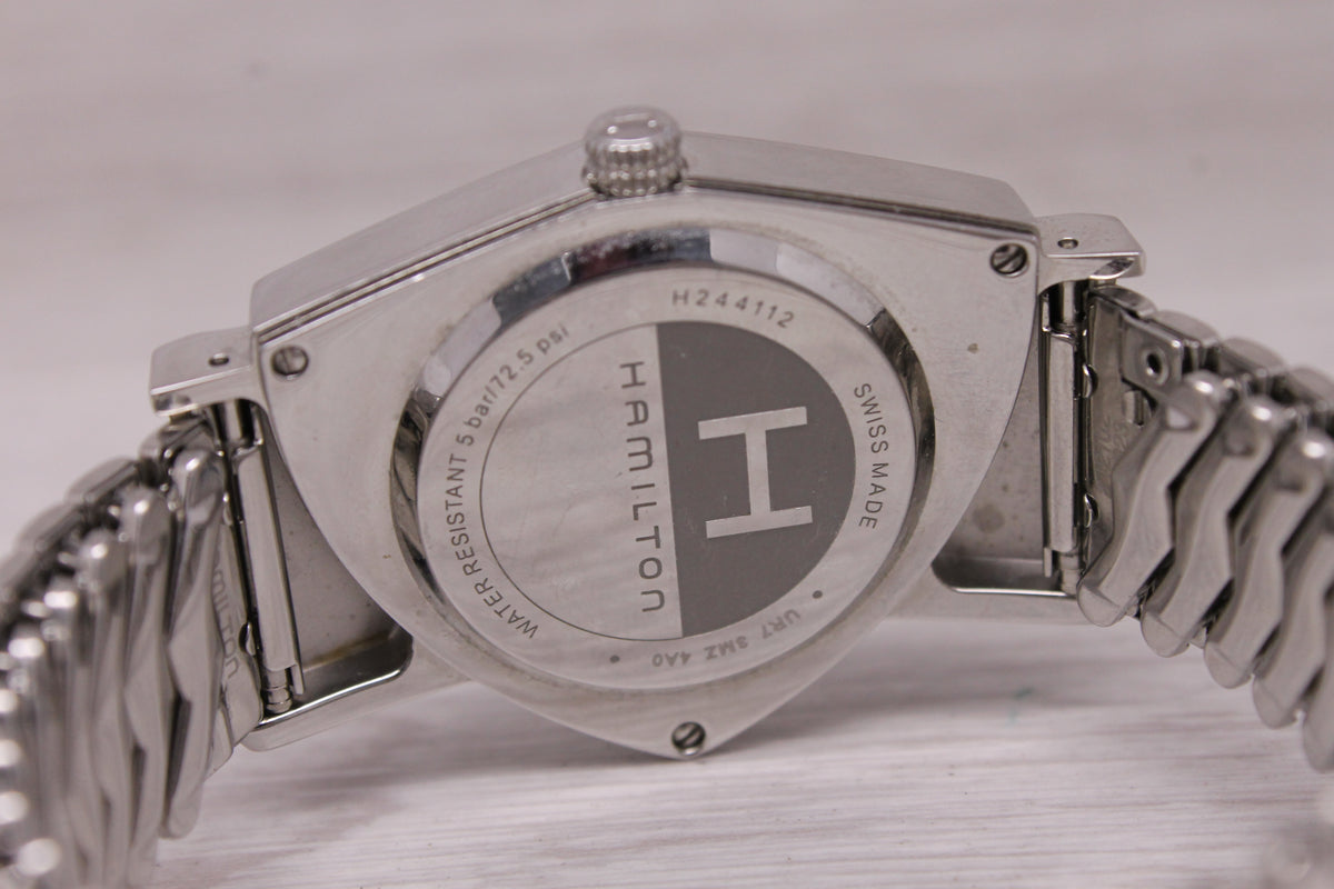 Hamilton Ventura Flex 32mm Quartz Watch Stainless Steel H244112 Swiss Black Dial