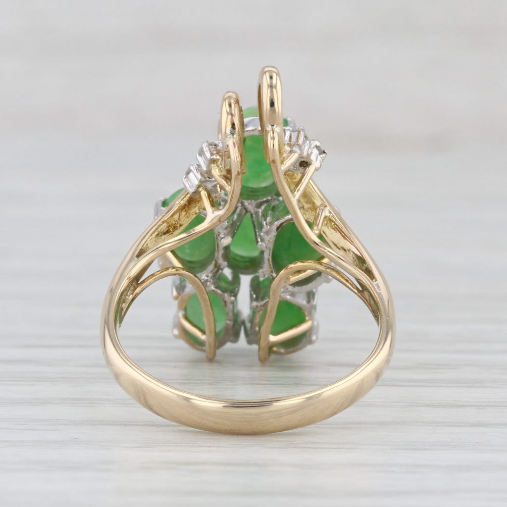 Green Jadeite Jade Diamond Cluster Ring 14k Yellow Gold Size 7.5