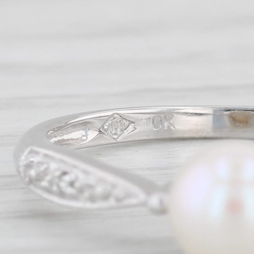 Light Gray Cultured Pearl Diamond Ring 10k White Gold Size 7