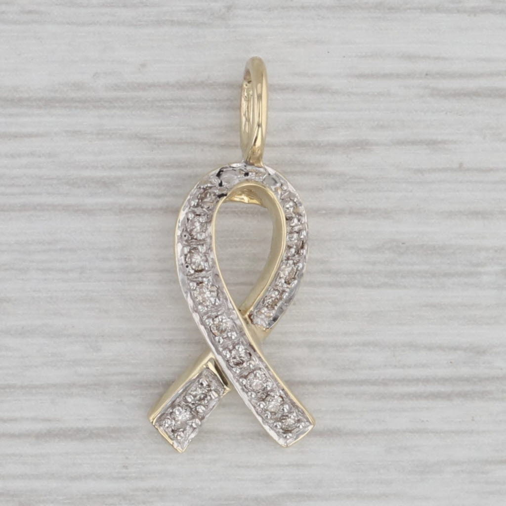 Gray 0.15ctw Diamond Support Ribbon Pendant 14k Yellow Gold Charm