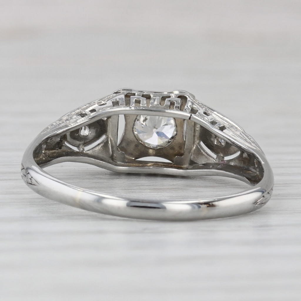 Gray Art Deco 0.45ct Old European Diamond Solitaire Engagement Ring 18k White Gold