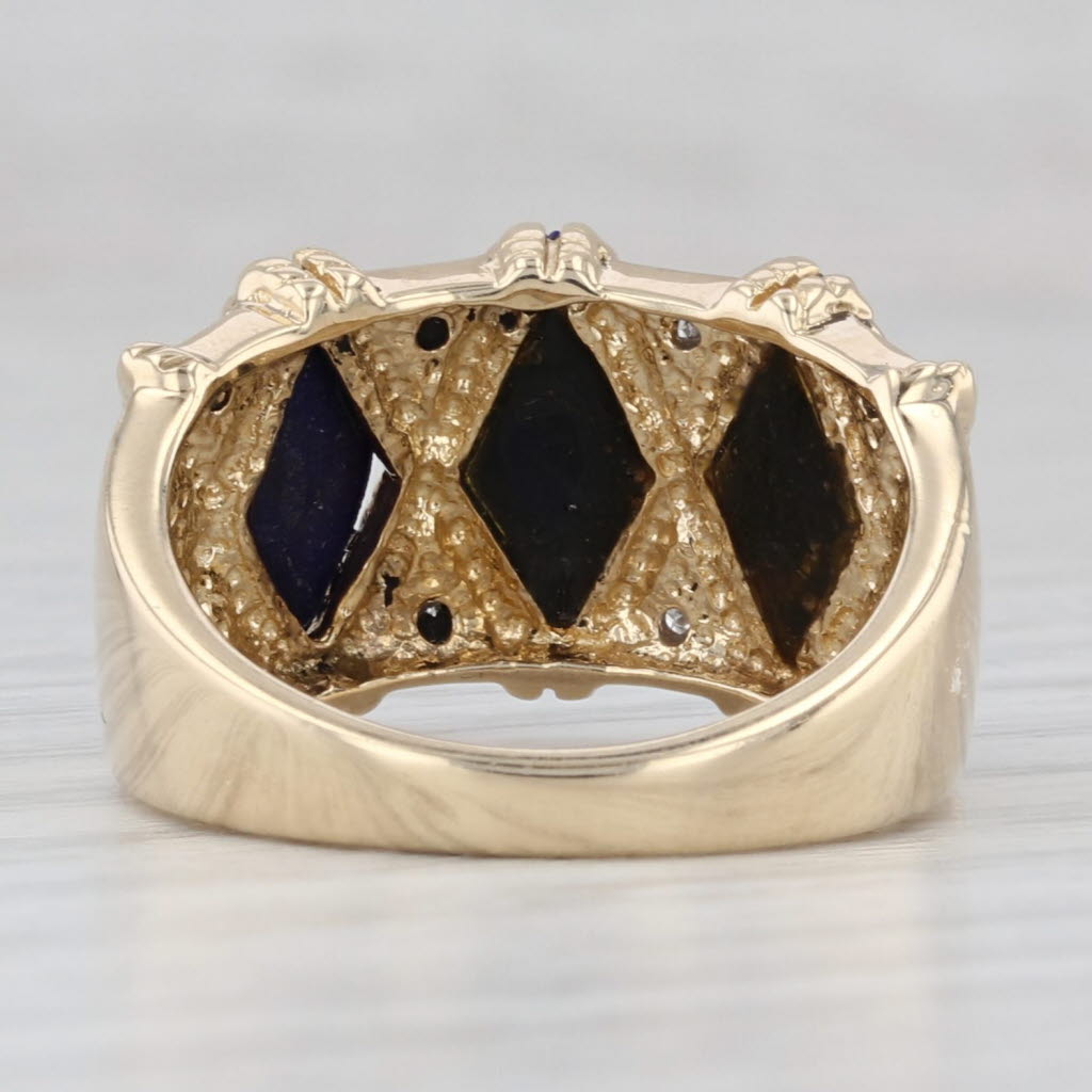 Light Gray Blue Lapis Lazuli Diamond Ring 14k Yellow Gold Size 6.25 Statement