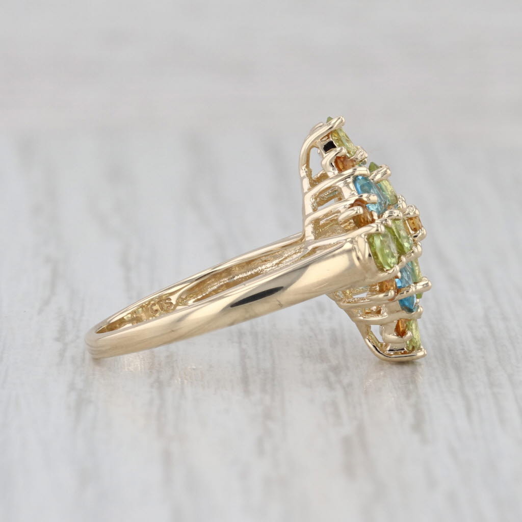 2.52ctw Peridot Citrine Topaz Cluster Ring 10k Yellow Gold Cocktail Size 7