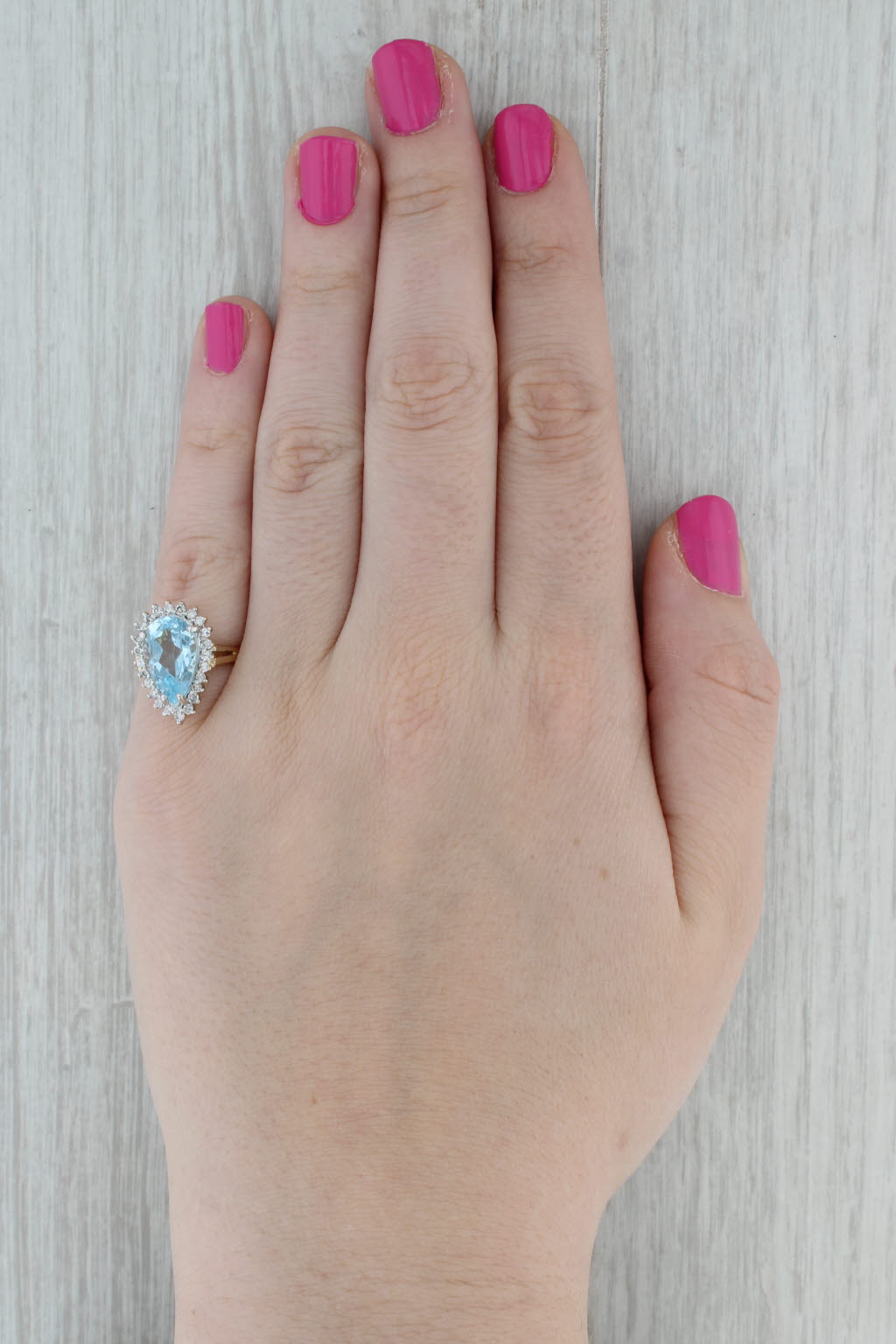 Dark Gray 4.26ctw Pear Blue Topaz Diamond Halo Ring 14k Yellow Gold Size 7 Cocktail