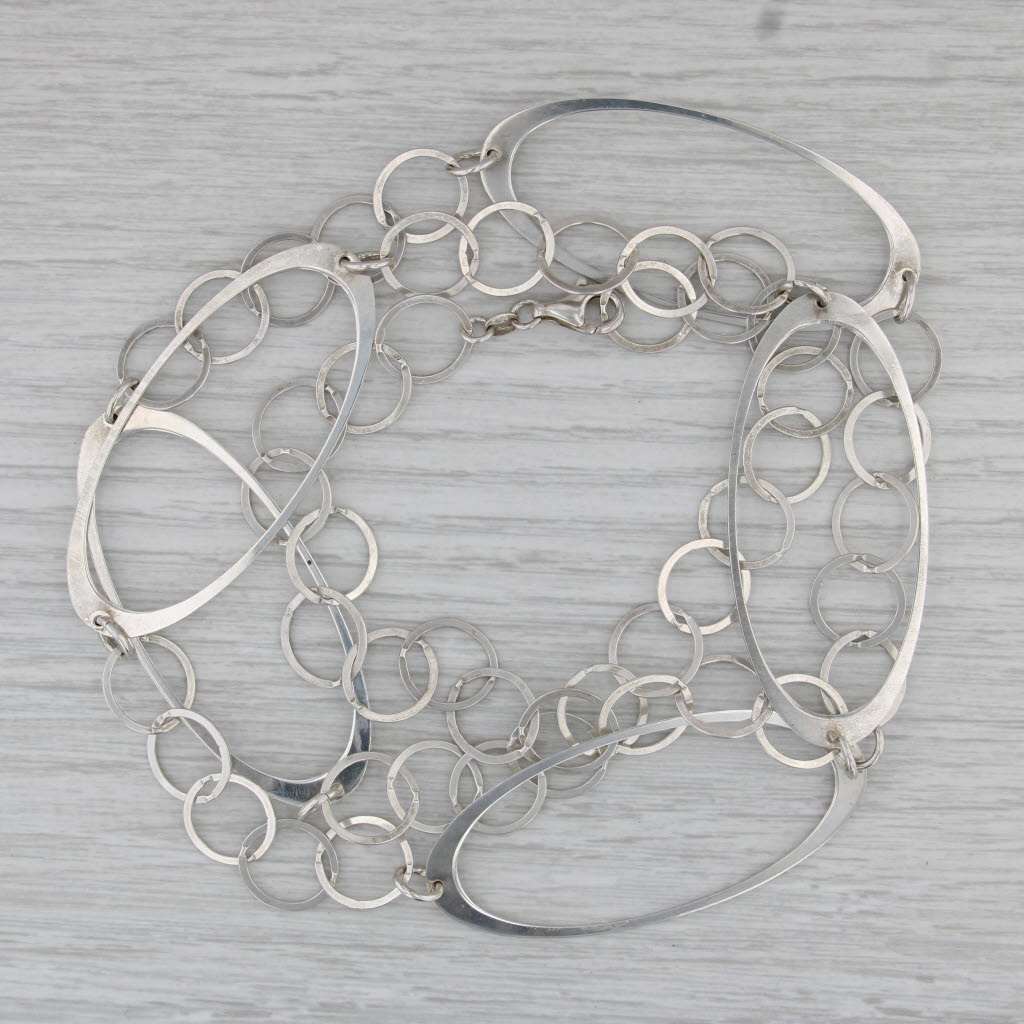 Sterling Silver Bangle Statement Necklace Sterling Silver 35" Adjustable