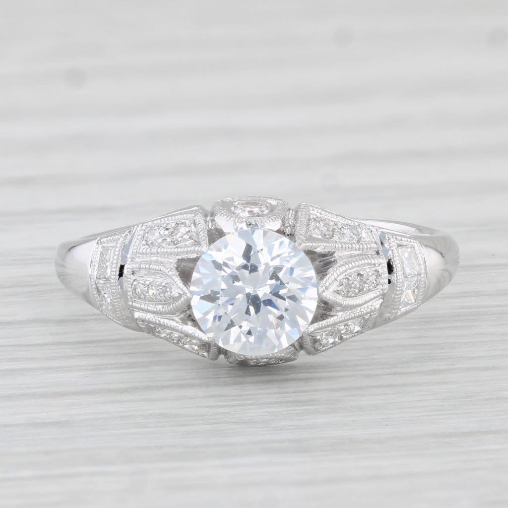Light Gray New Beverley K Round Semi Mount Engagement Ring 18k White Gold Diamond Size 6.5