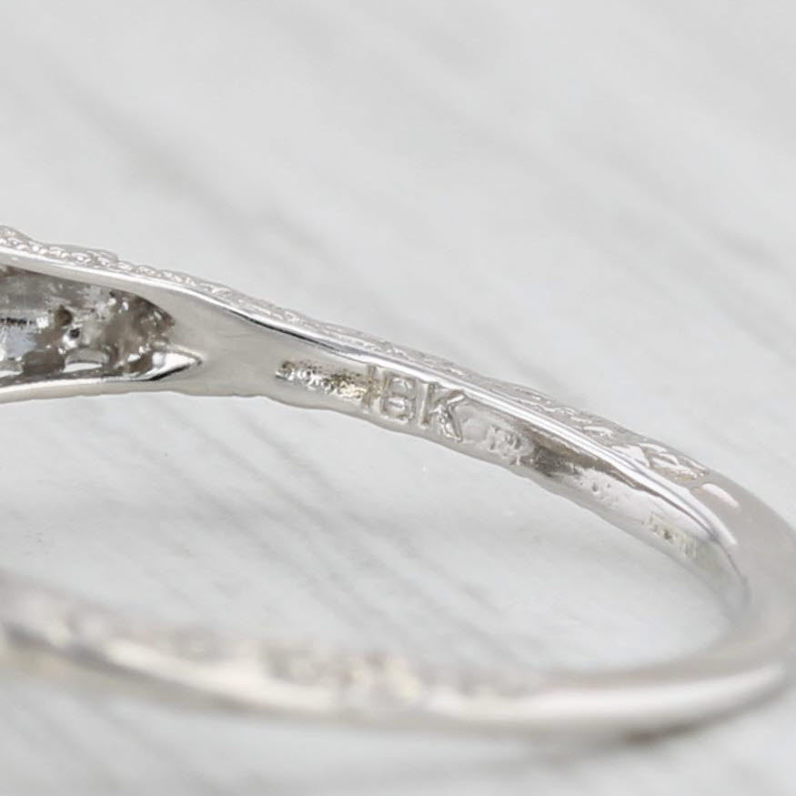 Light Gray Art Deco 0.15ct Diamond Solitaire Engagement Ring 18k White Gold Filigree S 6.25