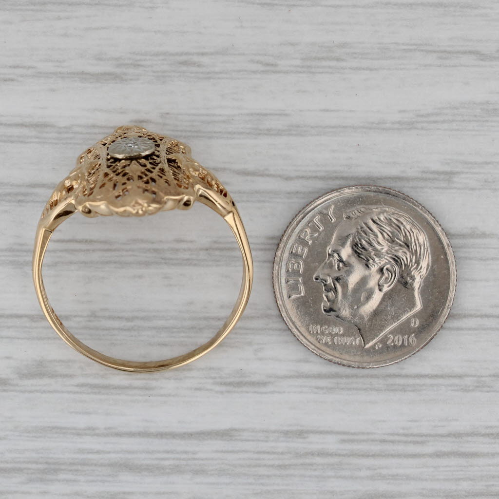 Gray Diamond Accented Filigree Ring 10k Yellow Gold Size 9.25