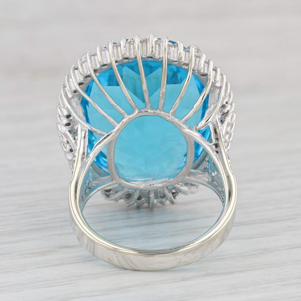 Light Gray Sterling Silver Cocktail Portuguese Blue Glass Halo Statement Size 9.25 Ring