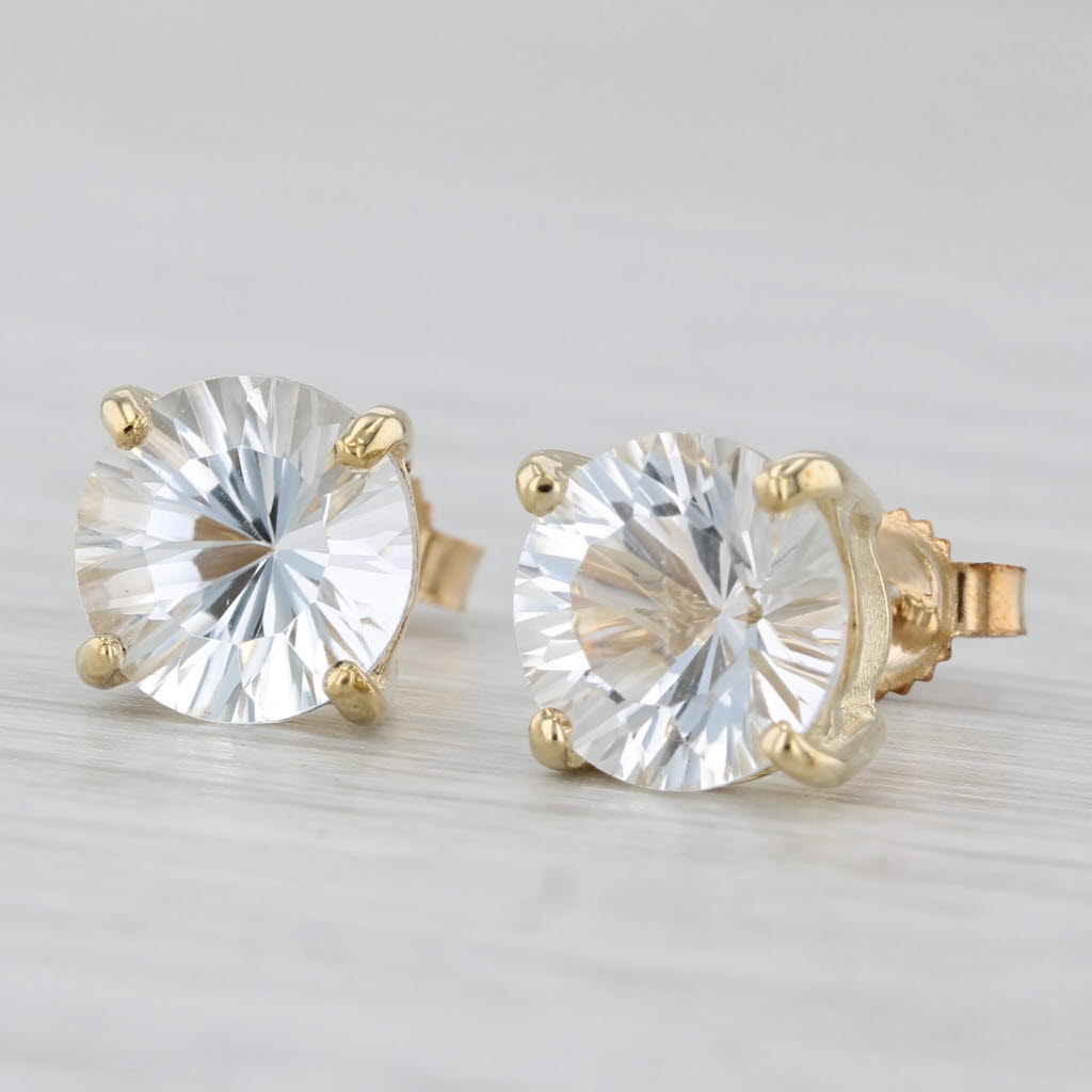 Light Gray 4.60ctw White Colorless Round Topaz Stud Earrings 10k Yellow Gold
