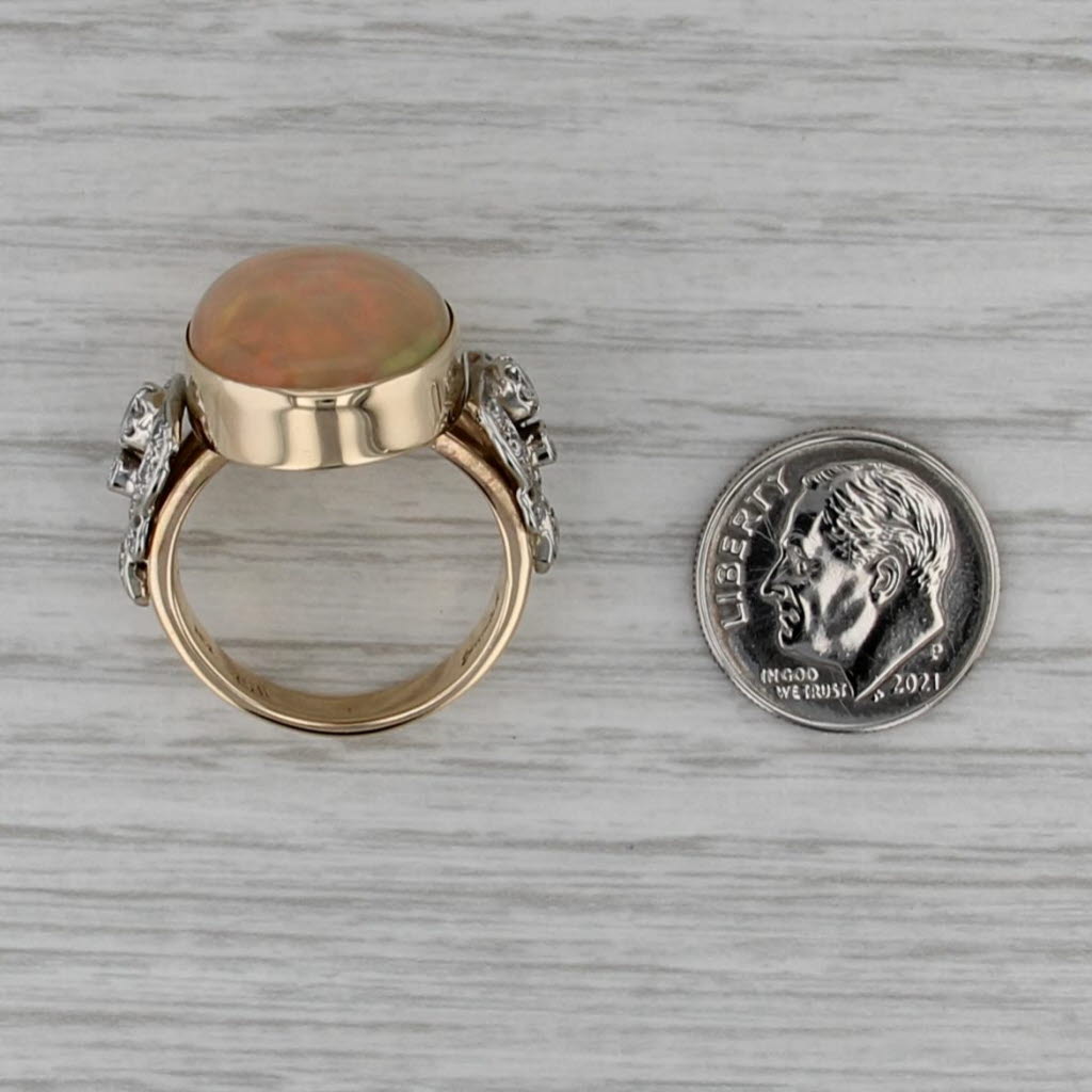 Vintage Opal Cabochon Diamond Ring 14k Yellow Gold Size 8.5 Cocktail