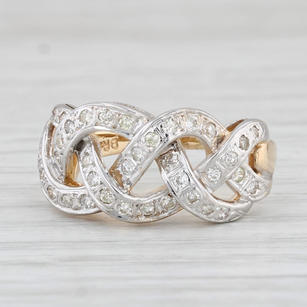 Light Gray 0.40ctw Diamond Knot Work Ring 14k Gold Size 5.5