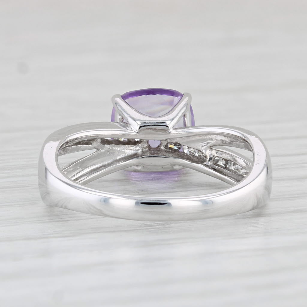 Light Gray 2.23ctw Cushion Amethyst Diamond Ring 14k White Gold Size 7.25